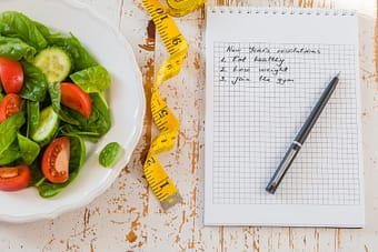 New Years resolution list next to healthy meal