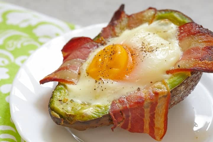 Avocado, egg, and bacon boat