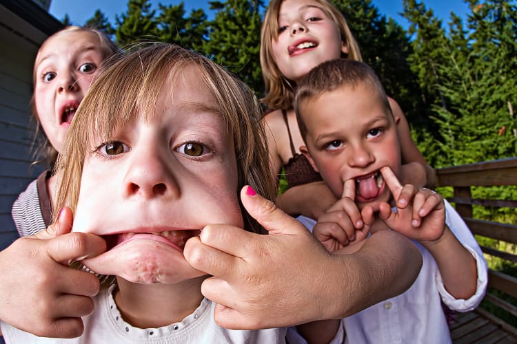 Kids making silly faces for the camera